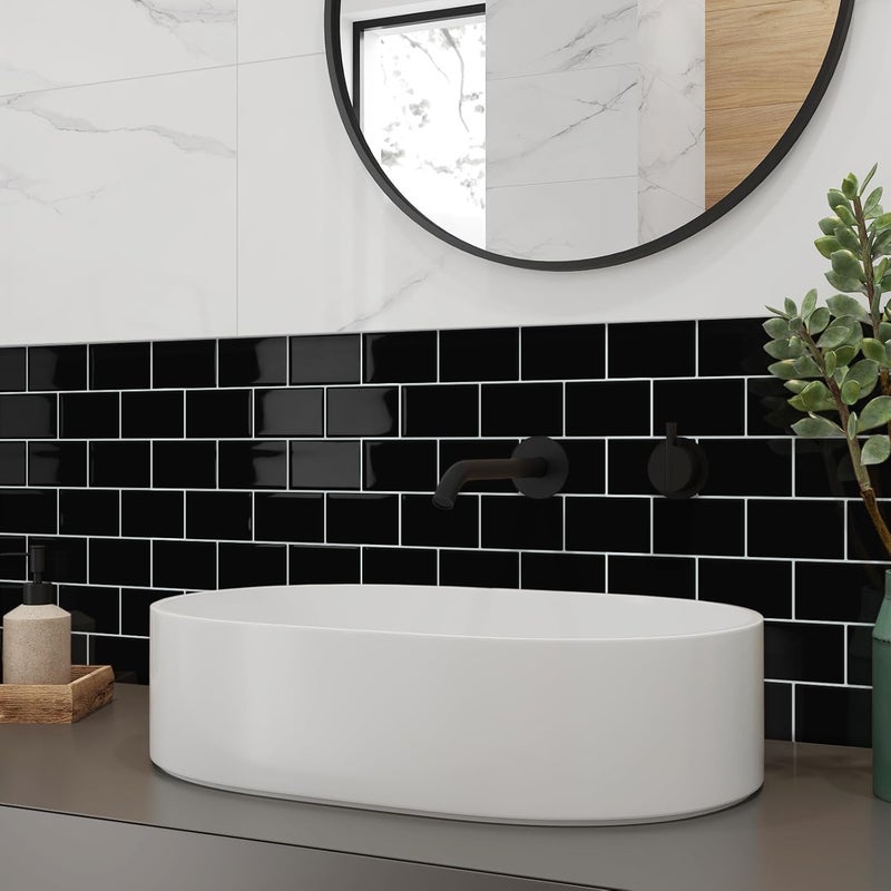 Tiwoos Thick Black Peel and Stick Subway Tile Backsplash Self Adhesive for Kitchen Bathroom Wall (10-Sheet, 12"×12") - Image 3